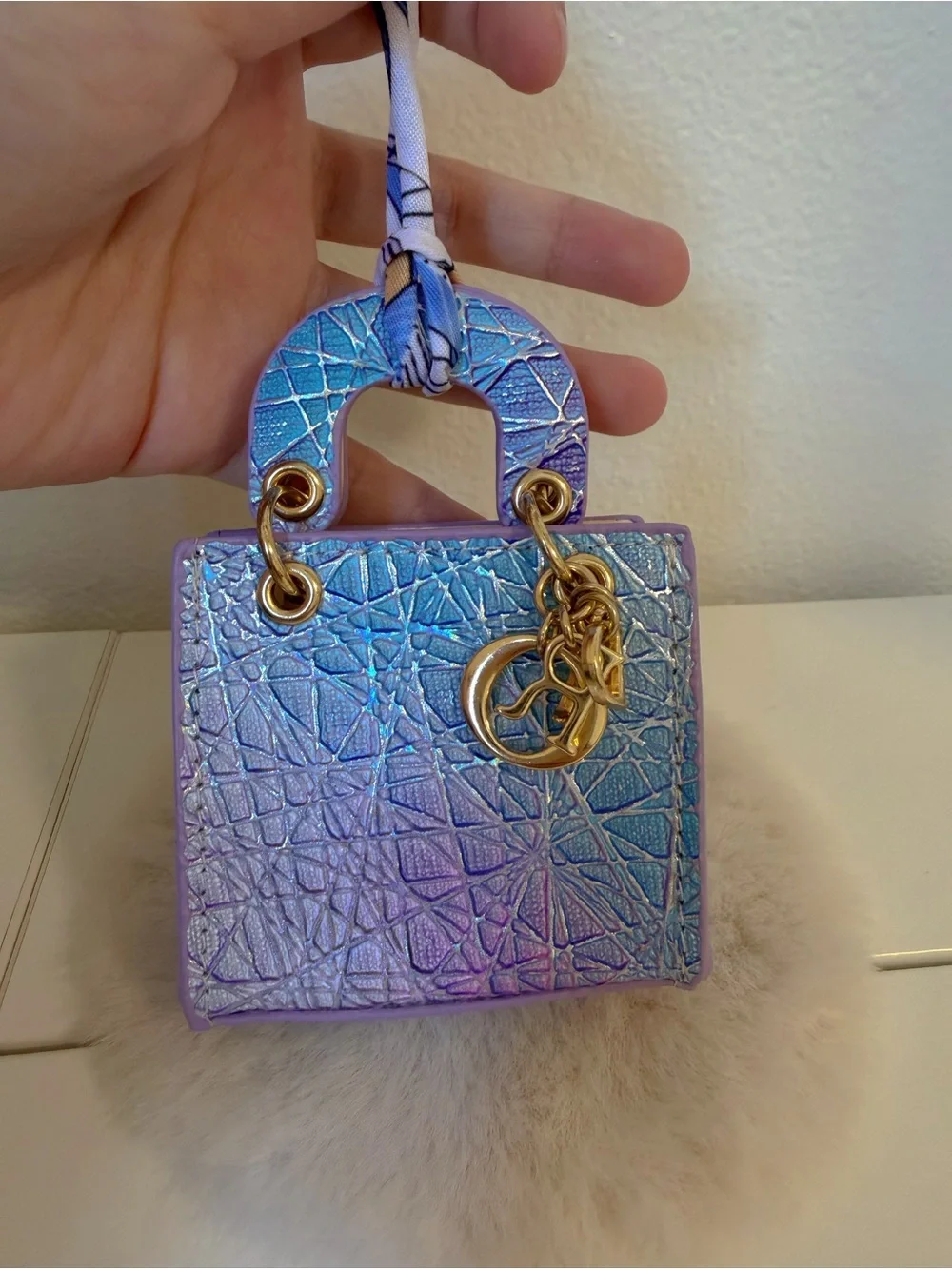 Genuine Leather Iridescent Blue Purple Mini Bag Charm